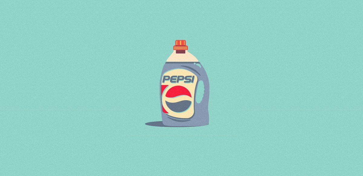 Cocktail de Marcas Ilustrado por Mike Stefanini: Embalagem de Detergente com o Logótipo da Pepsi